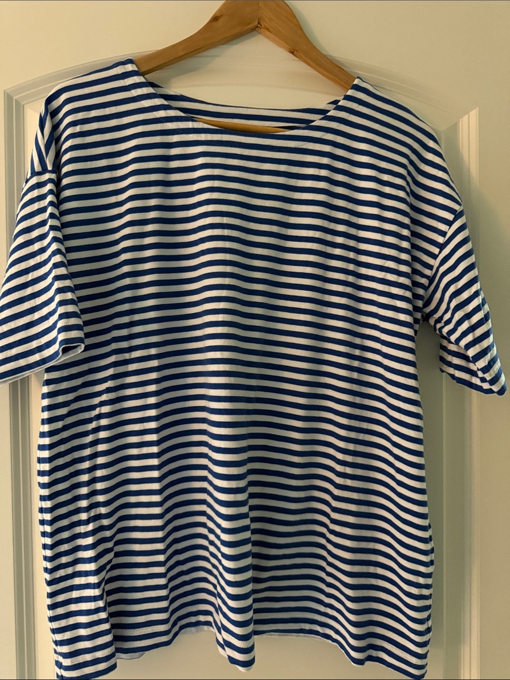 J Jill Blue and White Striped Tee